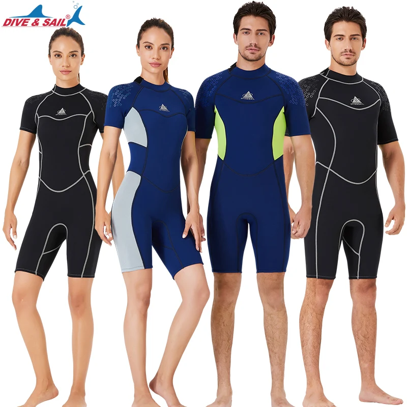 Shorty Wetsuit for Men and Women, Full Body Diving Suit, Front Zip, Snorkeling, Surfing, Swimming, Spring, 1.5mm