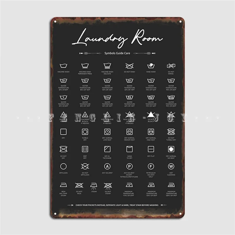 Laundry Room Sign Symbols Guide Care Black Metal Plaque Poster Wall Decor Personalized Club Party Kitchen Tin Sign Posters