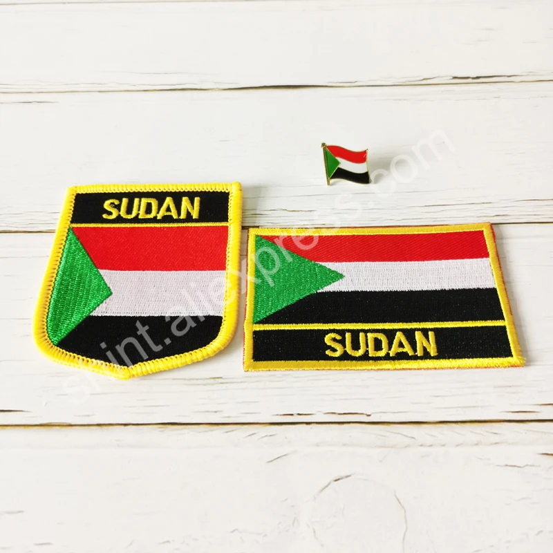 Sudan National Flag Embroidery Patches Badge Shield And Square Shape Pin One Set On The Cloth Armband Backpack Decoration Gifts