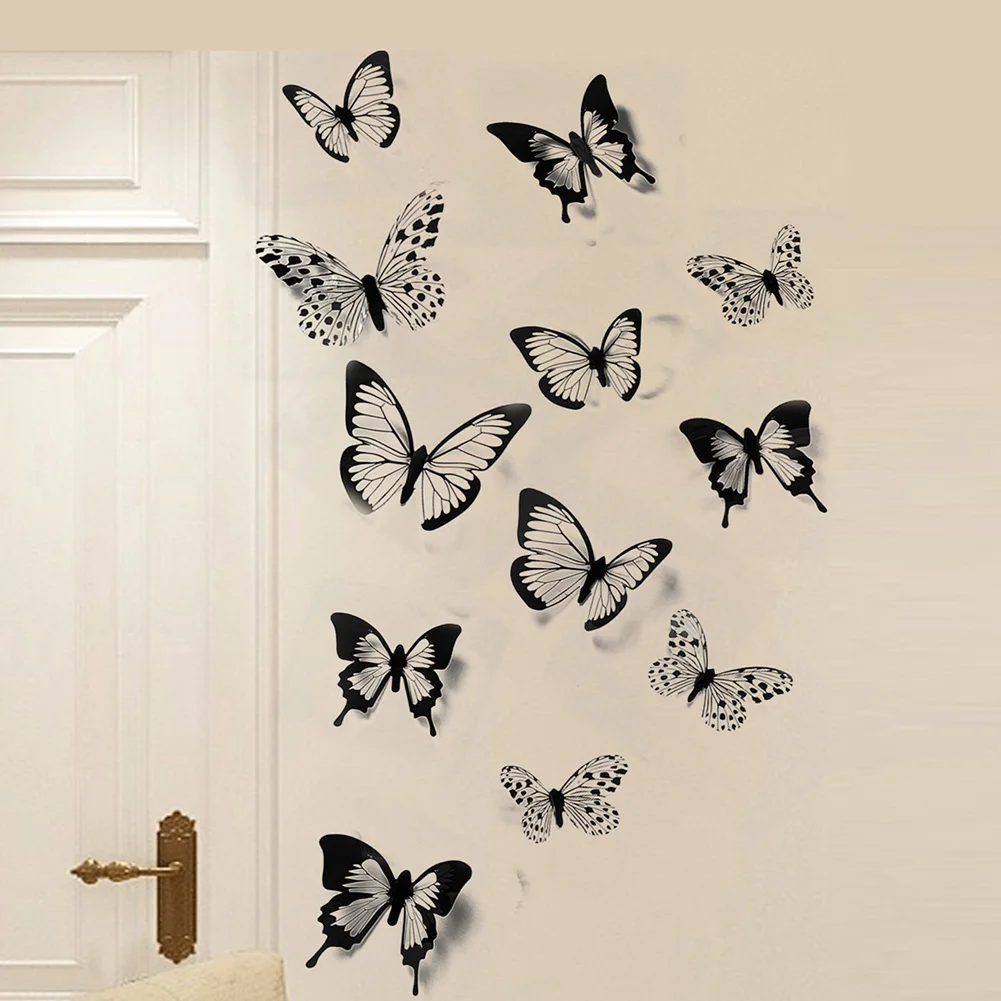 24 Pcs/Set Black White 3D Butterfly Wall Stickers Wedding Decoration Bedroom Living Room Home Decor Butterflies Decals Decals images - 6