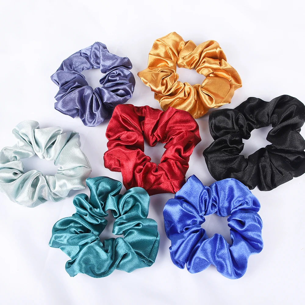 Satin Silk Scrunchies Rubber Elastic Hair Bands Women Girls Cute Solid Ponytail Holder Hair Tie Simple Headband Hair Accessories