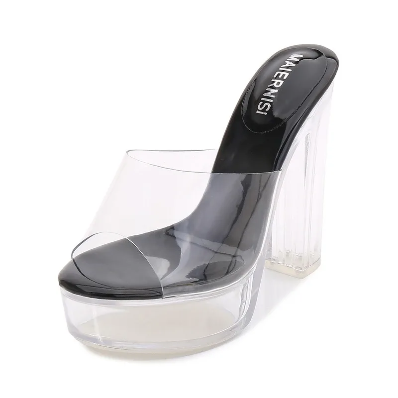 Mclubgirl 2020 Design Women's Sexy Platform Transparent Crystal Heel Thick Heel Waterproof High Heel Slipper Origin WZ-3001-3