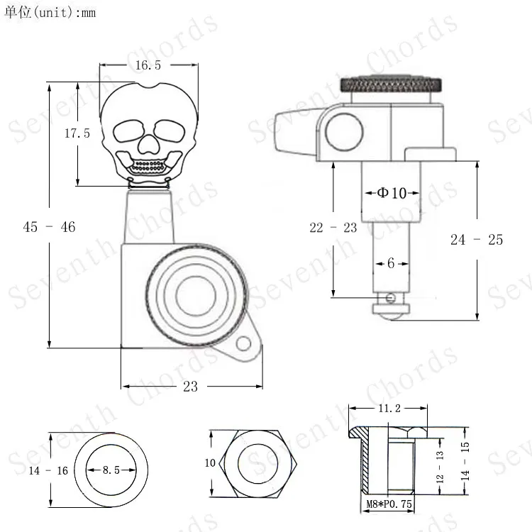 3R3L Chrom-Gitarrenstimmwirbel mit Totglockenmechanismus für Akustik-, E- und Folk-Gitarren – Totenkopf-Design – Detail 9