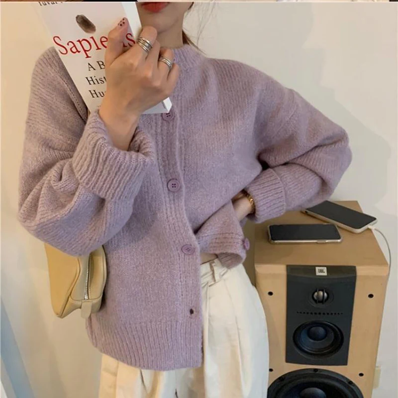 Korean Sweet O-neck Preppy Style Cardigan Sweater Autumn Winter Single Breasted Long Sleeve Warm Outwear Vintage Knitted Sweater