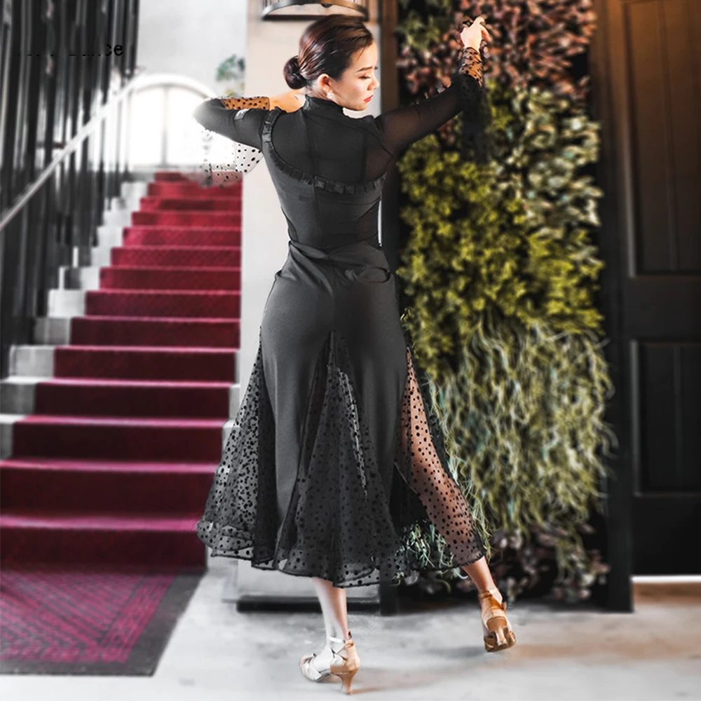 Robe de danse à grand pendule pour salle de bal, robe moderne d'entraînement de danse pour femmes, tenue de spectacle de valse Flamenco