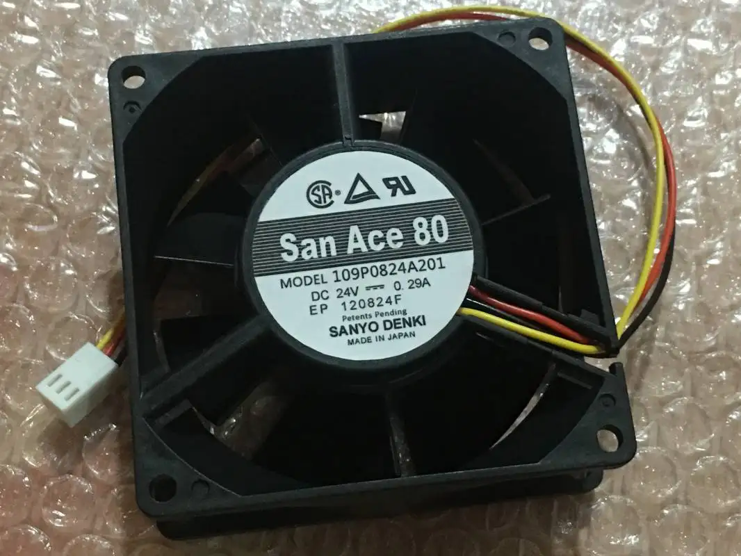 Sanyo Denki 109P0824A201 DC 24V 0.29A 80x80x32mm 3-Wire Server Cooling Fan