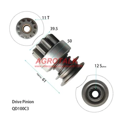 Drive pinion ( drive gear ),11 teeth 12 splines for starter motor, please check the dimensions firstly , QD100C3