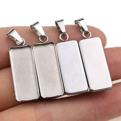 10pcs/lot Stainless Steel Rectangle Cabochon Blank Charms Pendant Bezel Setting Trays with Bails Diy Jewelry Making Findings