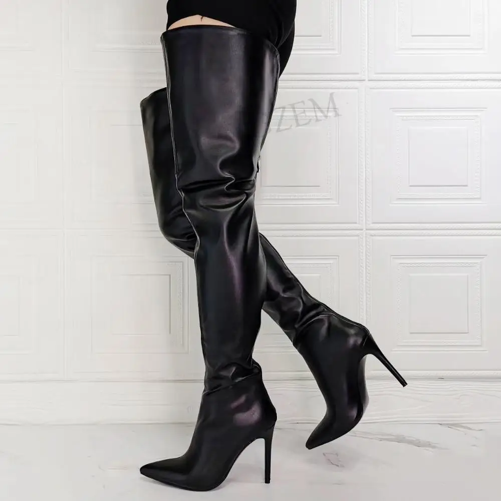 DOBANER Women Thigh High Boots Slim High Heels Zip Up Shoes Woman Over Knee Boots Autumn Winter Party Club Plus Size 43 44 47