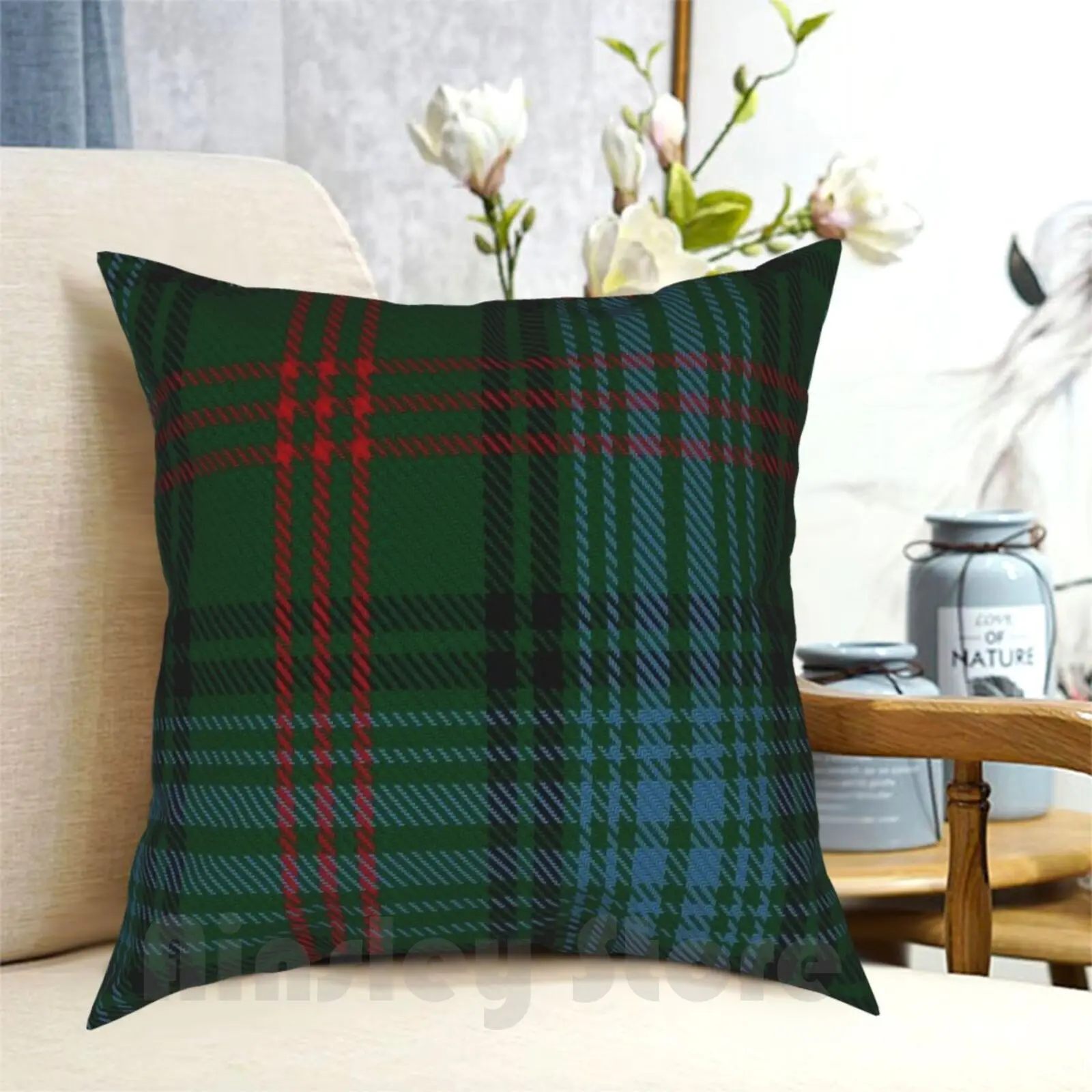 Ross Hunting Clan / Family Tartan Pillow Case Printed Home Soft Throw Pillow Total Tartan Blue Green Brown White Black