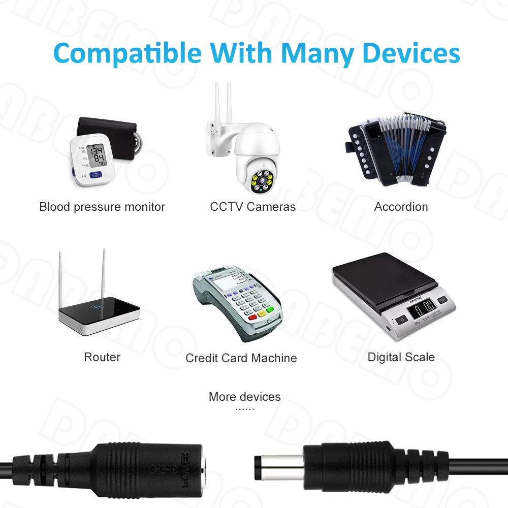 Czarny biały przedłużacz 6M 10M DC 12V 5.5mm * 2.1mm żeński przewód zasilający do kamera telewizji przemysłowej urządzeń domowych