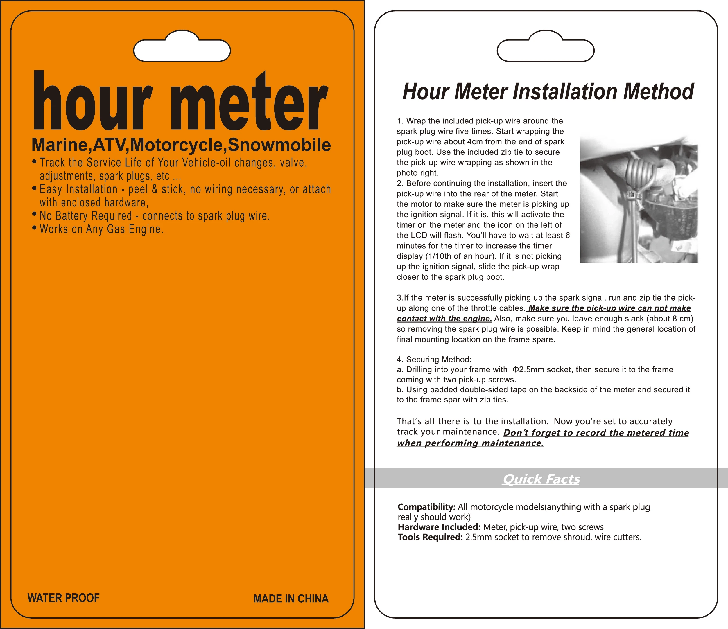 Kebidumei Motorrad Digitaler Stundenzähler Messgerät Hub Gasmotor Induktiver Drehzahlmesser Wasserdichtes Instrument für Motorradboot – Detail 9