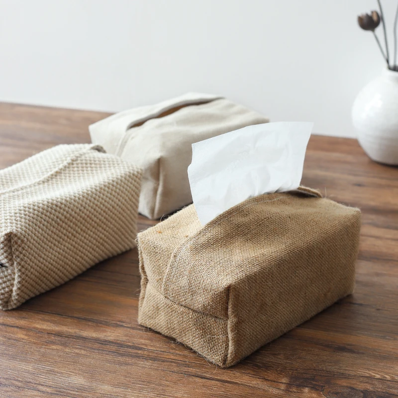 Linen Fabric Tissue Case Cover Box Holder Rectangle Container Home Car Towel Napkin Papers Bag Pouch Chic Table Home Decoration