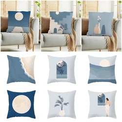 New Hipster Nordic Light Blue Cushion Cover Modern Abstract Aesthetic Painting Sofa Seat Decorative Pillows Geometric Pillowcase