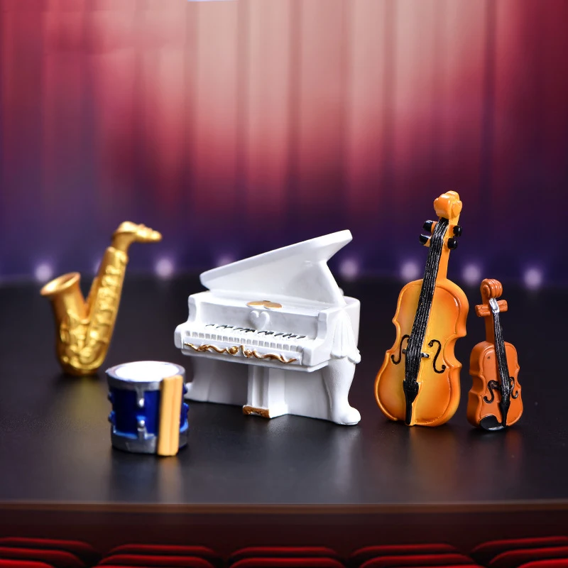 Mini Miniature Musical Instruments Piano Drum Violin Guitar Cello Sax Erhu Fiddle Figurine House Decor Model Landscape Accessory