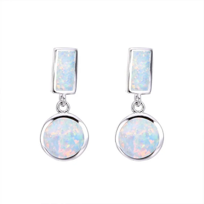 European Fashion Silver Filled White Simulated Opal Ear Stud Earrings Gift