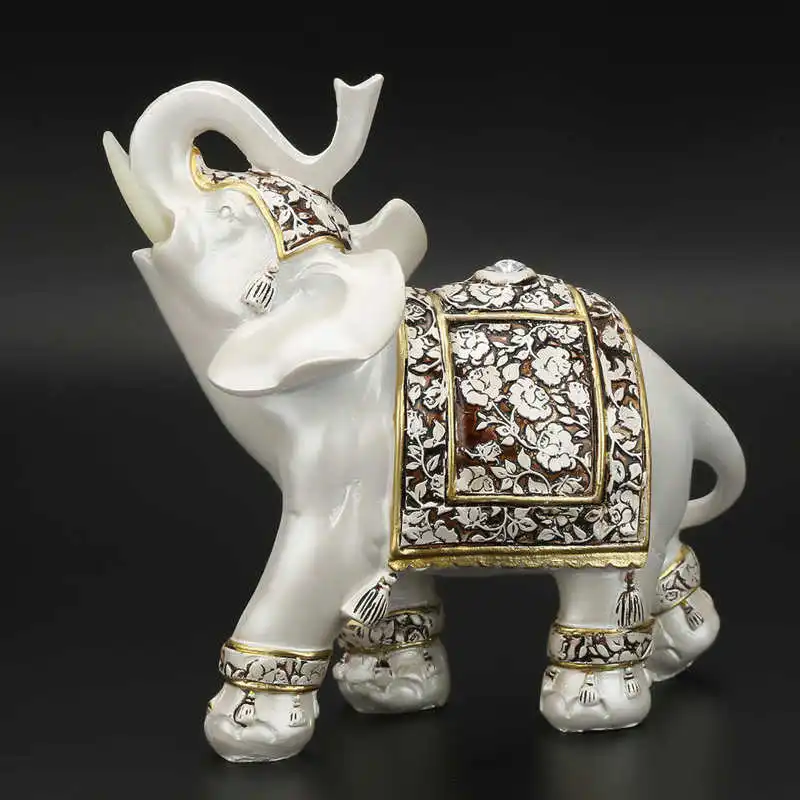 Vintage Exquisite Lucky Elephant Statue Wealth Feng Shui Elegant Elephant Model Ornaments Craft Gift Elephant Home Decoration