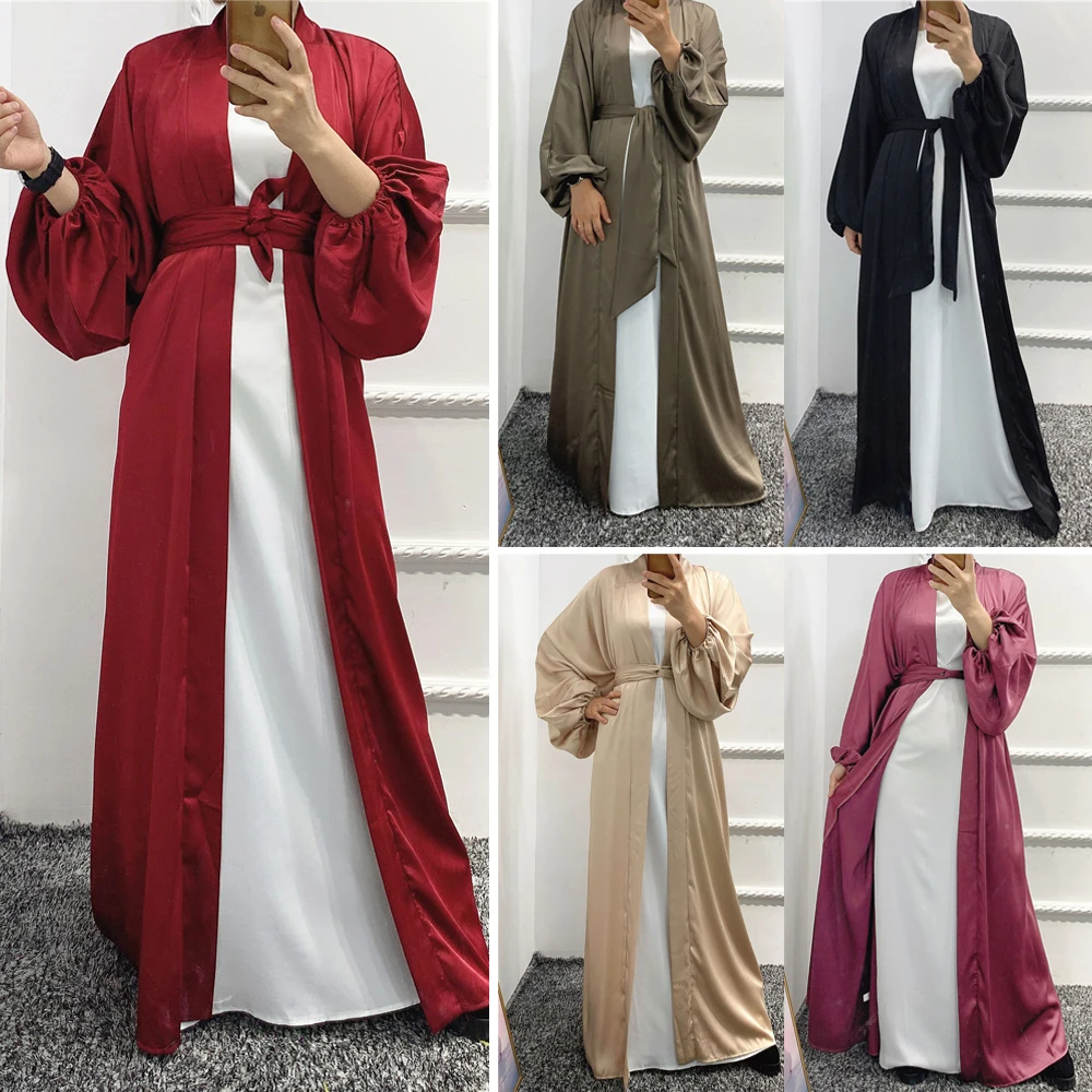 Dubajskie kobiety jednolity kolor Kaftan muzułmański otwarty kardigan Kimono arabski Abaya długa sukienka Ramadan islamski Kaftan indyk 5 kolorów szata