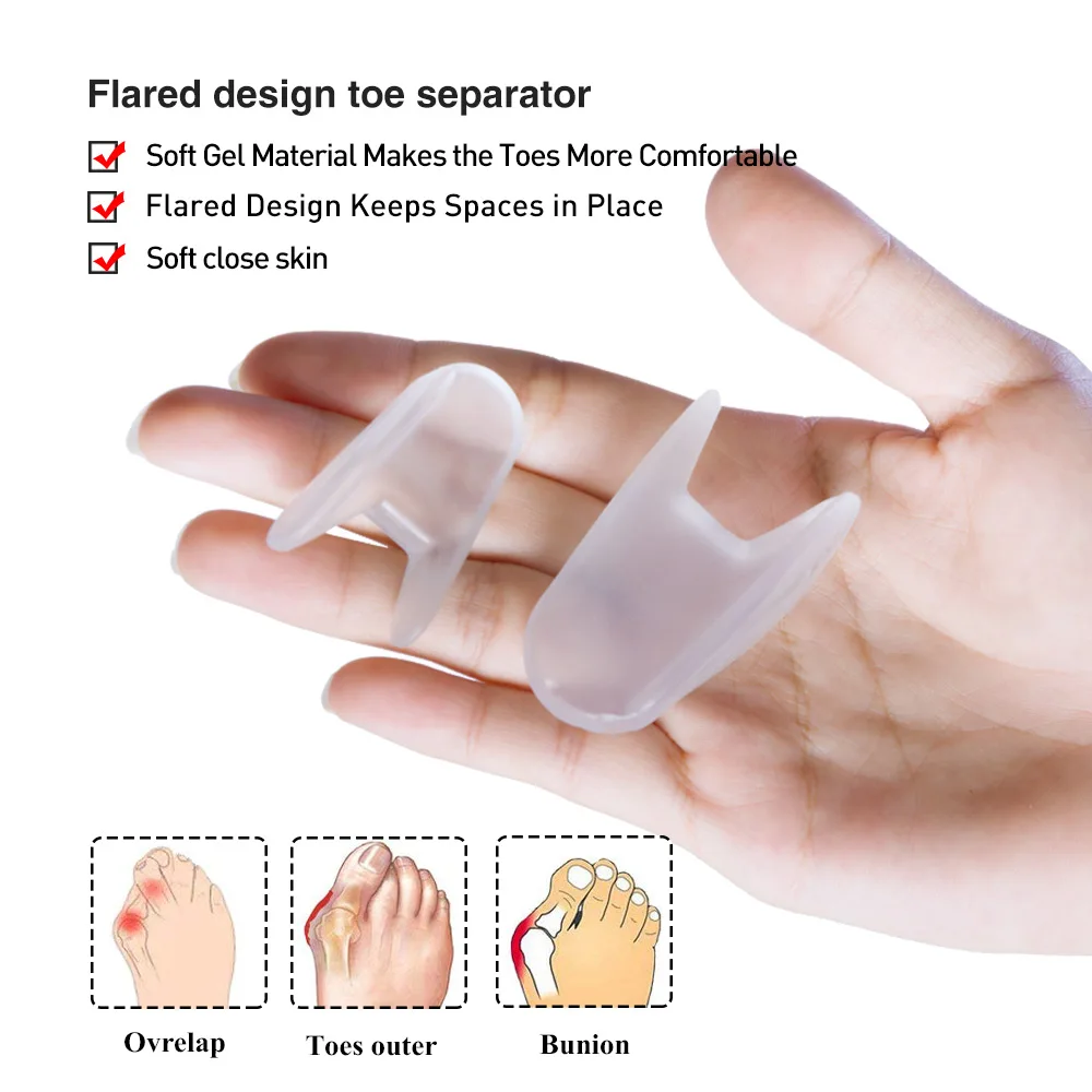 A-Shaped Transparente Toe Separator, Thumb Bunion, sobreposição Toes Corrector, alívio da dor, Silicone Foot Care Tool, C1600, 2pcs