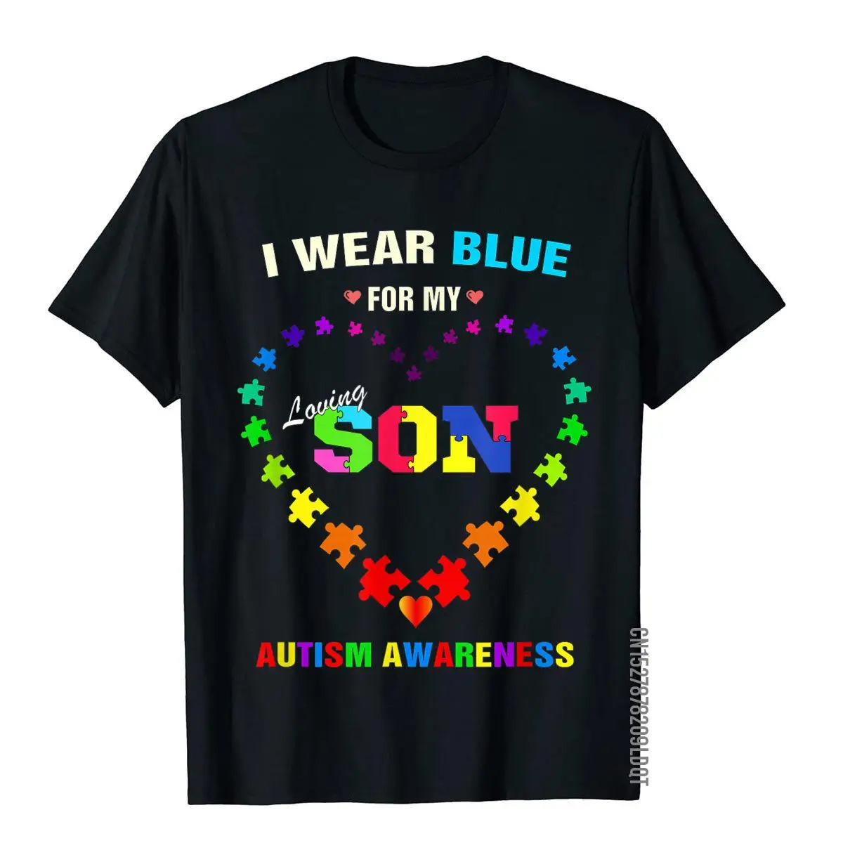 I Wear Blue For My Son Autism Awareness Heart Puzzle T-Shirt Newest Normal T Shirt Cotton Mens Tops Tees Printed