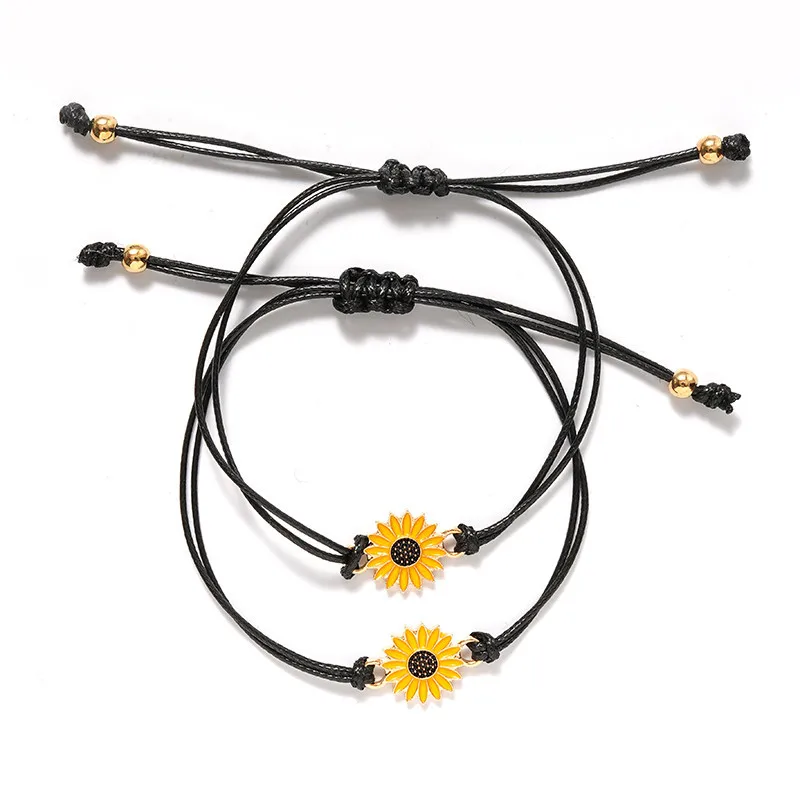 Vintage Jewelry Sunflower Designer Bracelets Gold Sunflower Quote Wish Bracelet Pinky Promise Couple Jewelry Women view 2