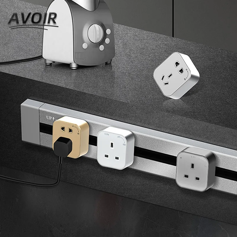 

Avoir Track Rail Extension Socket Electrical Outlets EU UK US FR USB France Socket In The Countertop Kitchen Multiple Plug