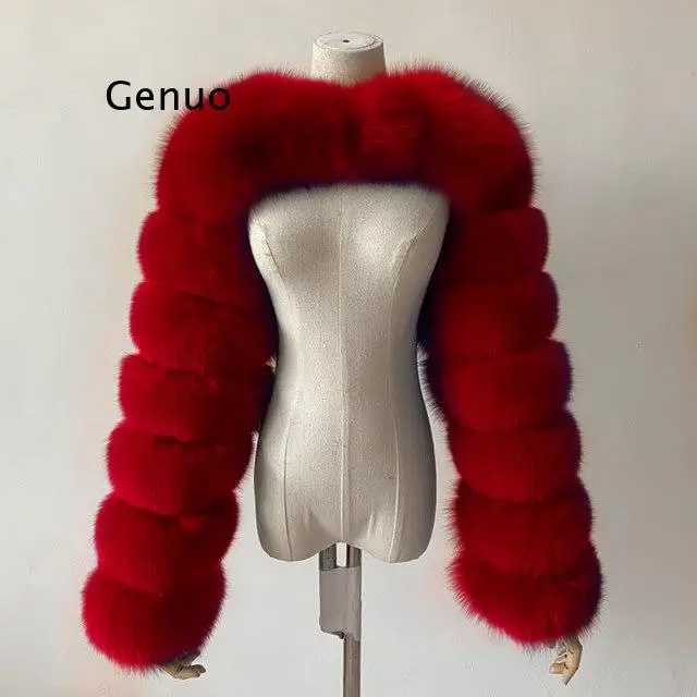 Abrigo corto de piel de zorro de imitación para mujer, chaquetas ajustadas de visón cálidas de manga larga Vintage, moda de invierno, 2021