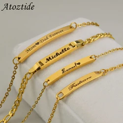 Atoztide Custom Baby Name Bar Nameplate Bracelet For Stainless Steel Women Kids Adjustable Link Chain Personalized Jewelry Gift