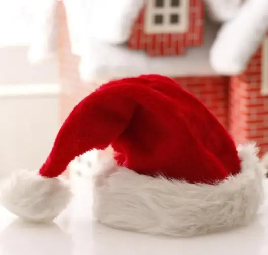 100pcs Christmas Decoration Party Santa Hat Plush Velvet Red And White Cap for Santa Claus Costume Caps Adult