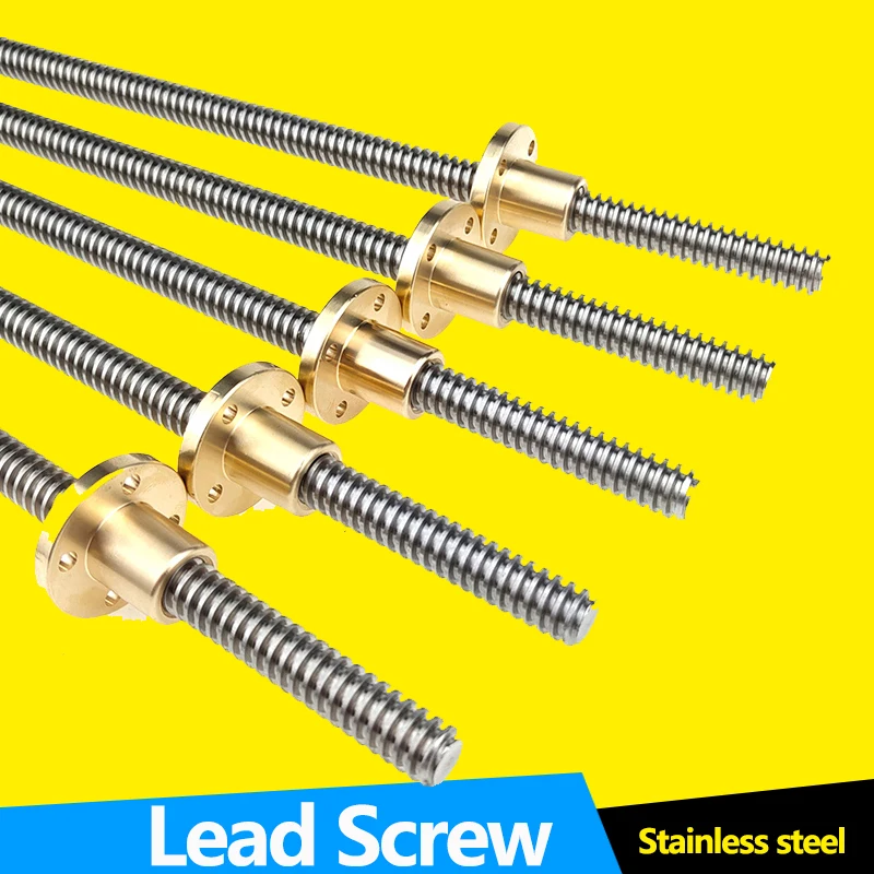 304 Stainless Steel Threaded Rod Lead Screw with T8 Brass Nut for 3D Printer Machine Z Axis Linear Guides Stepper Motor