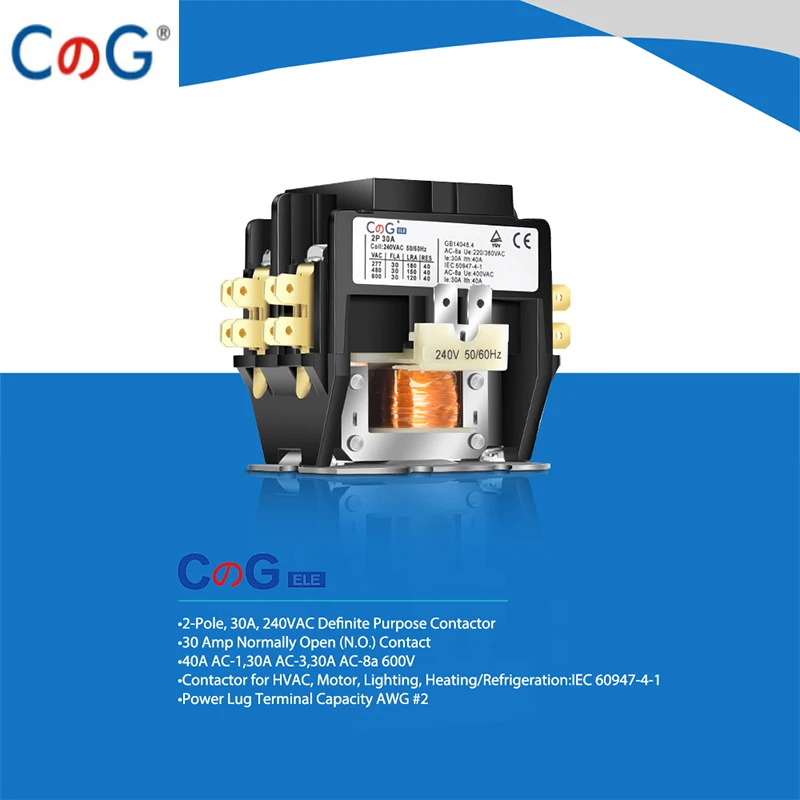 CG 2P Air Conditioner Contactor 40 Amp 240VAC Coil Condenser Compressor Contactor 50/60HZ AC 3P Definite Purpose Contactor