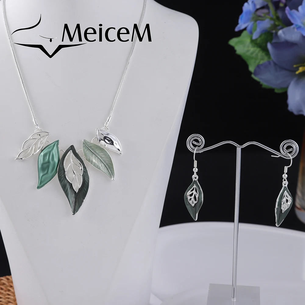 MeiceM 2021 Silver Color Choker Women\'s Charming Colorful Leaf Chain Necklaces for Women Wholesale Enamel Collares Party Gifts