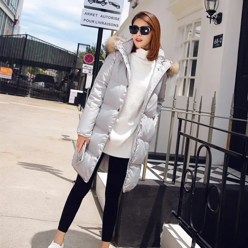 

Down Women's White Duck Jacket Warm Women Parka Raccoon Fur Collar Winter Coat Padded Female Jackets Abrigo Mujer WXF401