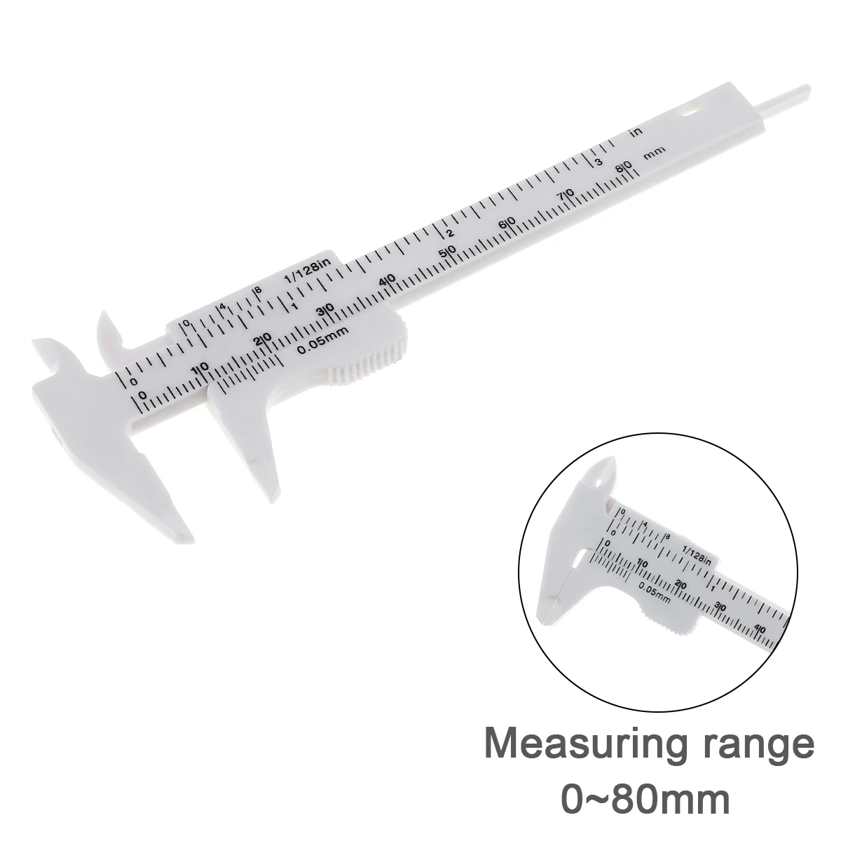 0-80mm Double Scale White Plastic Vernier Caliper with Mini Measurement Hand Tool for Students Antique Jewellery Measurement