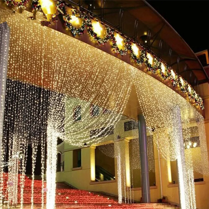 Cortina de luces Led de Navidad, guirnalda de hadas decorativa para exteriores, interiores, hogar, decoración de boda, luz de red, 3x3m, 300