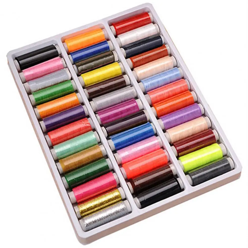 39Pcs ผสมสีโพลีเอสเตอร์100% DIY จักรเย็บผ้าอุปกรณ์เสริมเสื้อผ้าเส้นด้ายเย็บปักถักร้อยมือ200หลาแต่ละ Spool