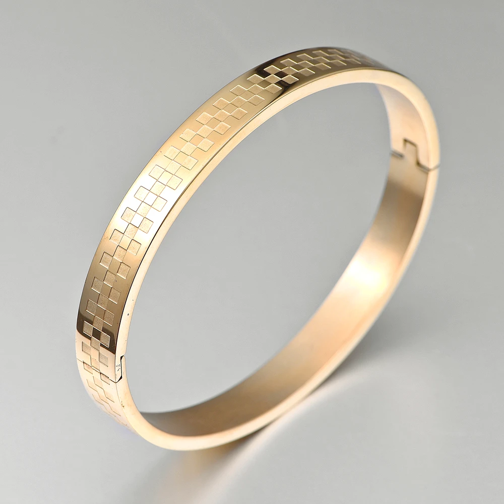 New Classical Royal Lattice Bracelet Men Punk Simple Gold color Cuff Bracelet Stainless Steel Bracelets for Men Jewelry Gift