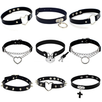 New Punk Rock Gothic PU Leather Heart Round Spike Rivet Collar Studded Choker Necklace Body Jewelry Birthday Party Gift