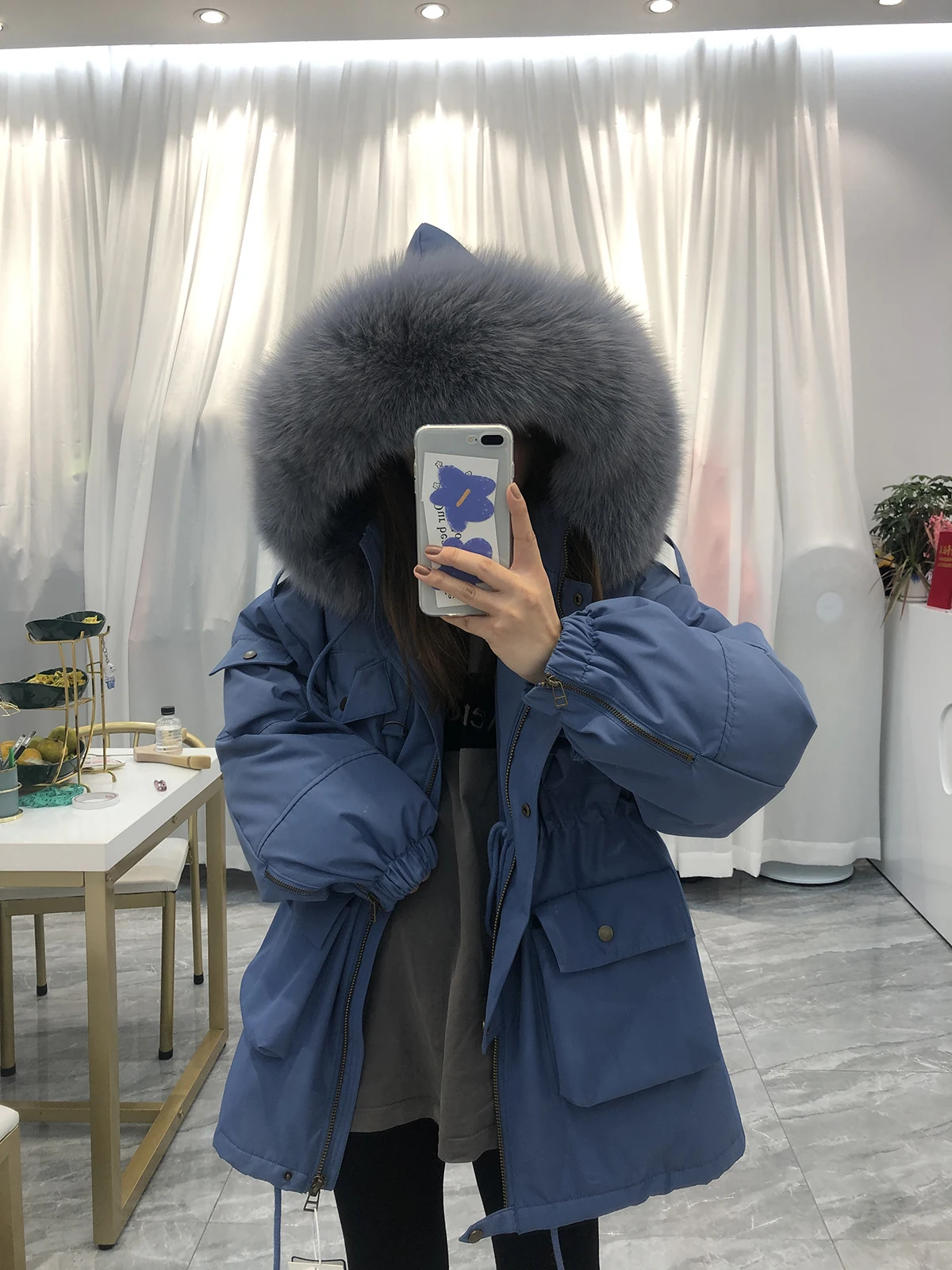 

Large Fox Fur Collar Women Down Coat 2021Winter Thick 90% White Duck Down Parka Female Hooded Short Jacket Loose Feather Outwear