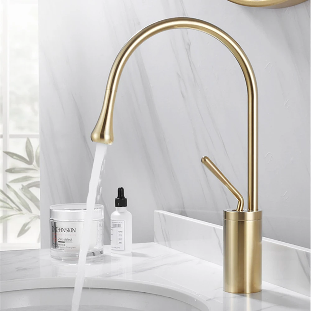 Grifos de lavabo dorado cepillado, mezclador de latón con rotación de 360 grados, para cocina, baño, negro, mezcladores de agua caliente y fría