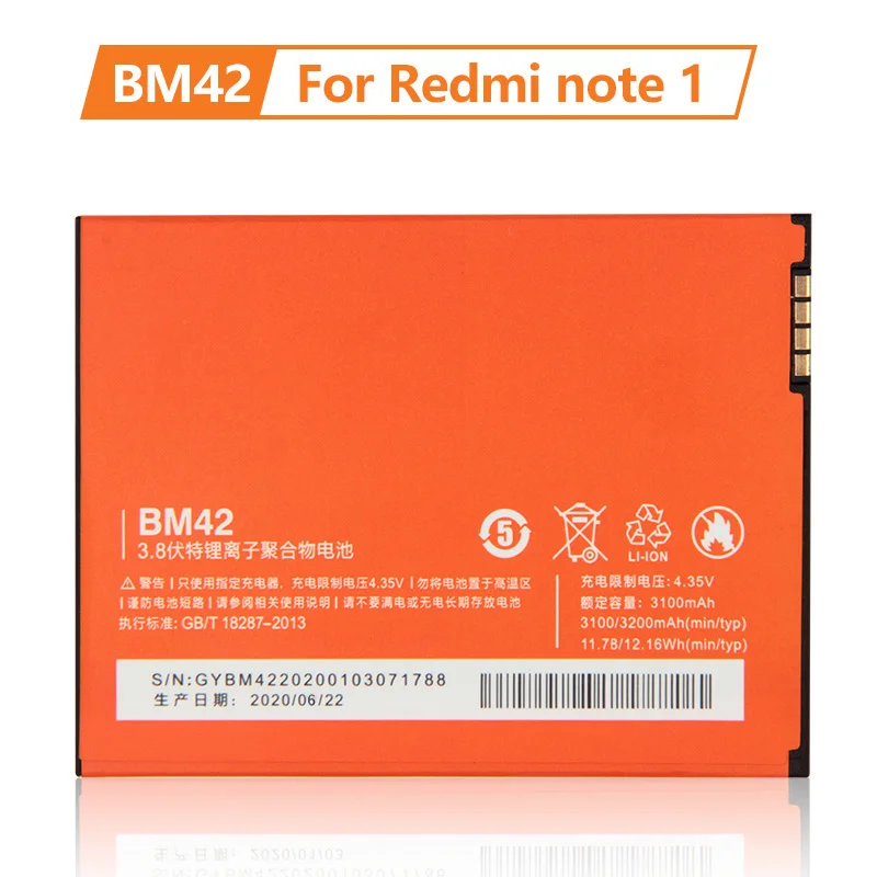 BM42 Phone Battery For Xiaomi Redmi note 1 Redrice note1 Phone Replacement Battery 100% New 3200mAh