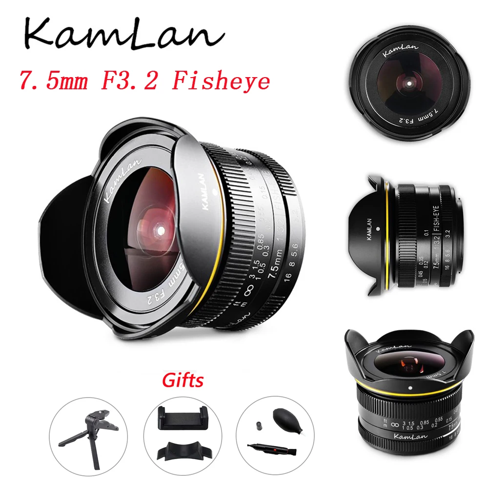 

Kamlan 7.5mm F3.2 Fisheye Lens Large Aperture Wide Angle Lenses for Panasonic Olympus APS-C M43-Mount GH3 GH4 GH5s Camera