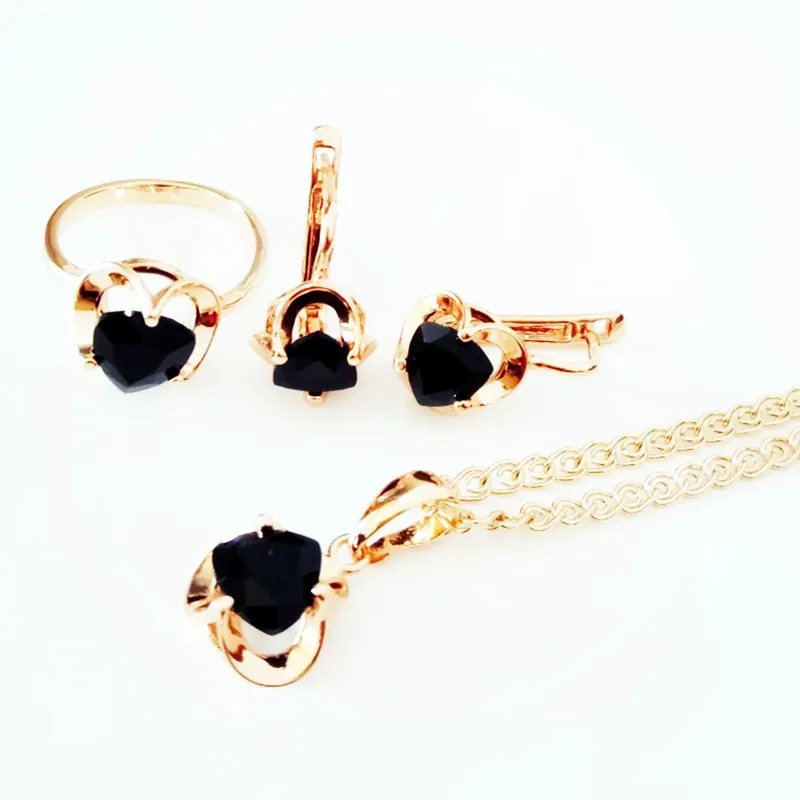 Black Stone Bohemia Jewelry Sets Rose 585 Gold Color CC Fashion Jewelry New Trendy Heart Shape Design Women Jewelry Sets