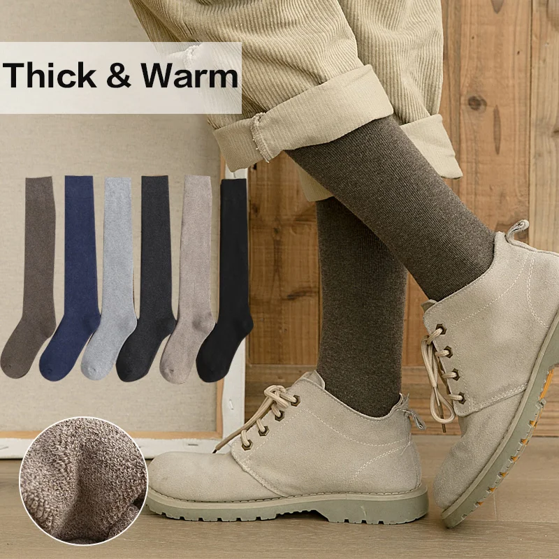 3 Pairs/lot Winter Thick and Warm Men's Knee High Long Socks Snow Cold Compression Leg Terry Socks