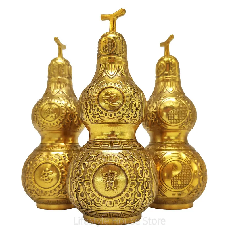 Traditional Chinese Good Luck, Wu Lou Hu Lu Gourd, Cucurbit for Wealth, Natural Feng Shui Gourd Brass Mental Peaceful Enhance Lu