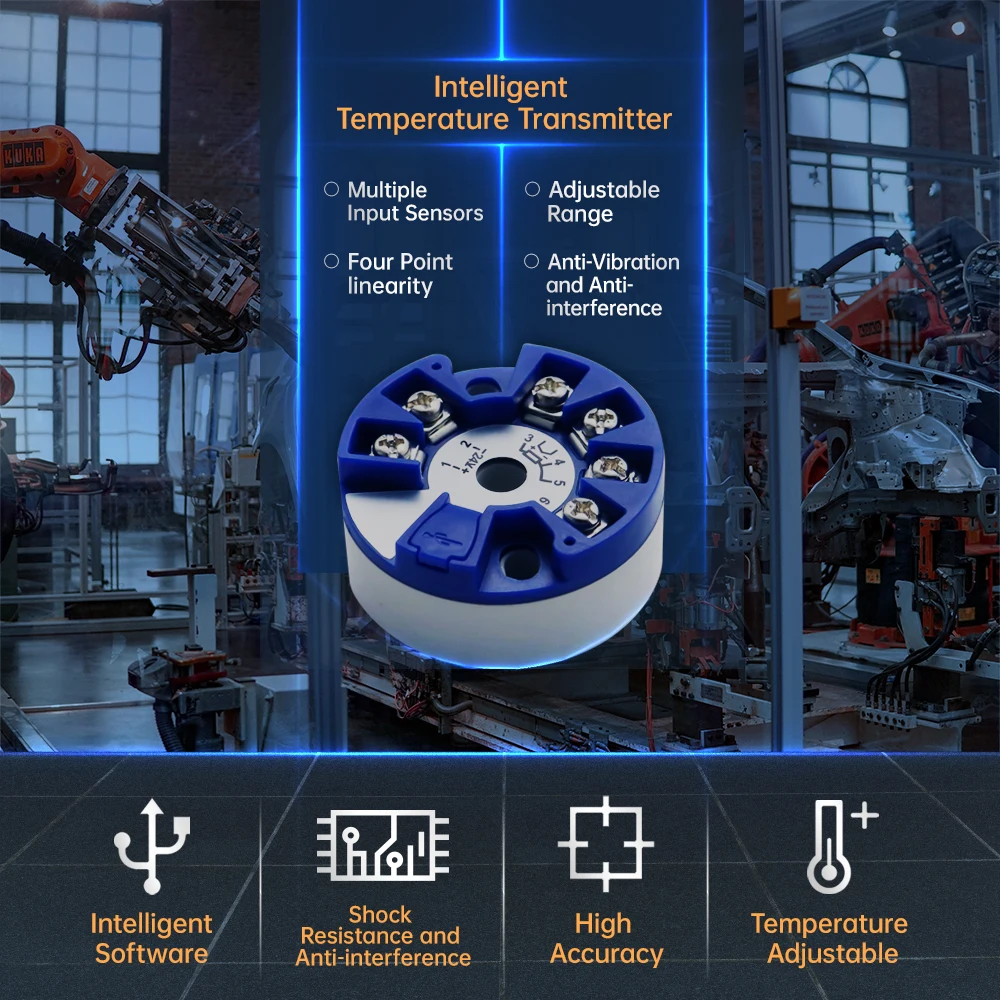 Programmable Thermocouple K J PT100 to 4-20mA Converter TC RTD Input 4-20mA Output Head-mounted Temperature Transmitter