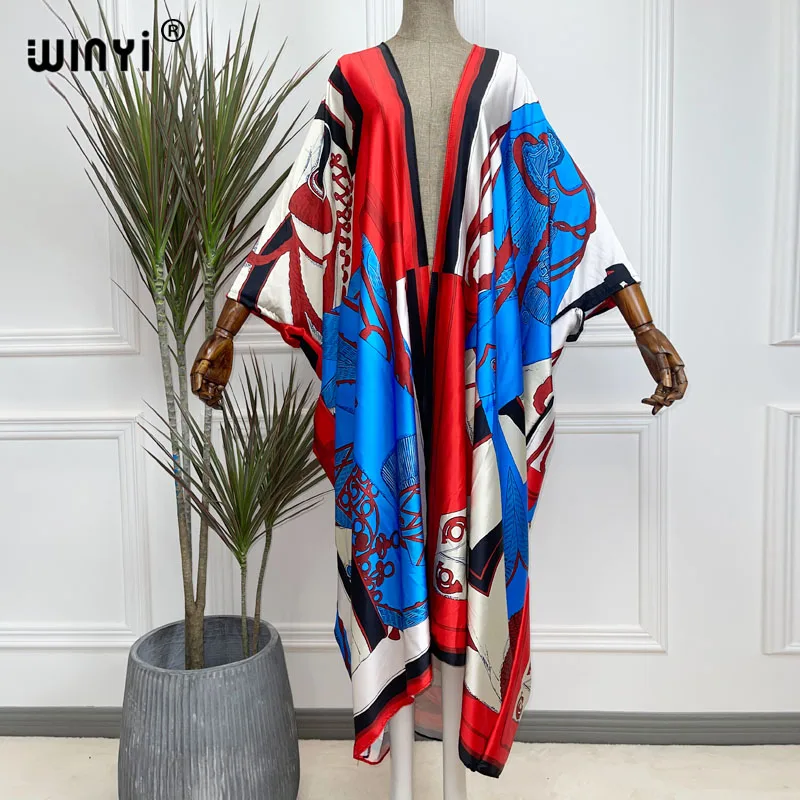 

Middle East Sunmer WINYI Women Cardigan Coat Loose Long Dress Cocktail Party Boho Maxi African Holiday Batwing Sleeve Silk Robe