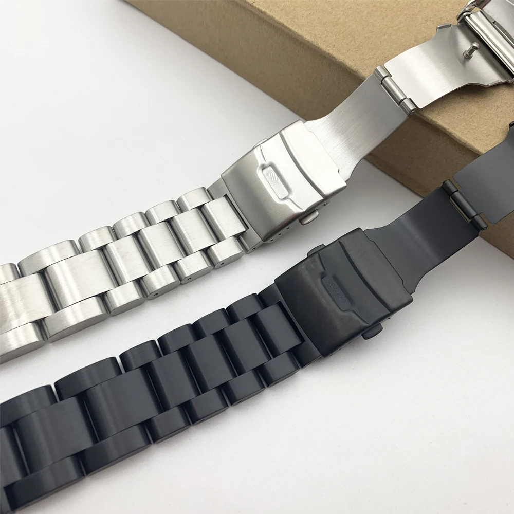 Heavey stainless steel watch strap  for Samsung Casio trapezoidal  Three beads solid diving watch Double insurance buckle strap