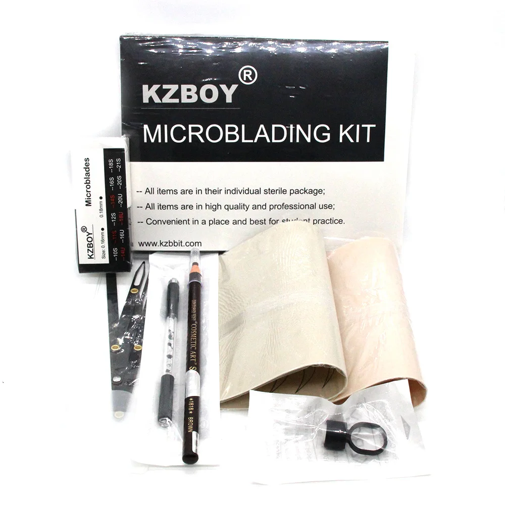 KZBOY New Microblading Kit for Beginner Included Microblading Blades, Microbladinng Handles, Ink Cup, Practice Skin and Ratio