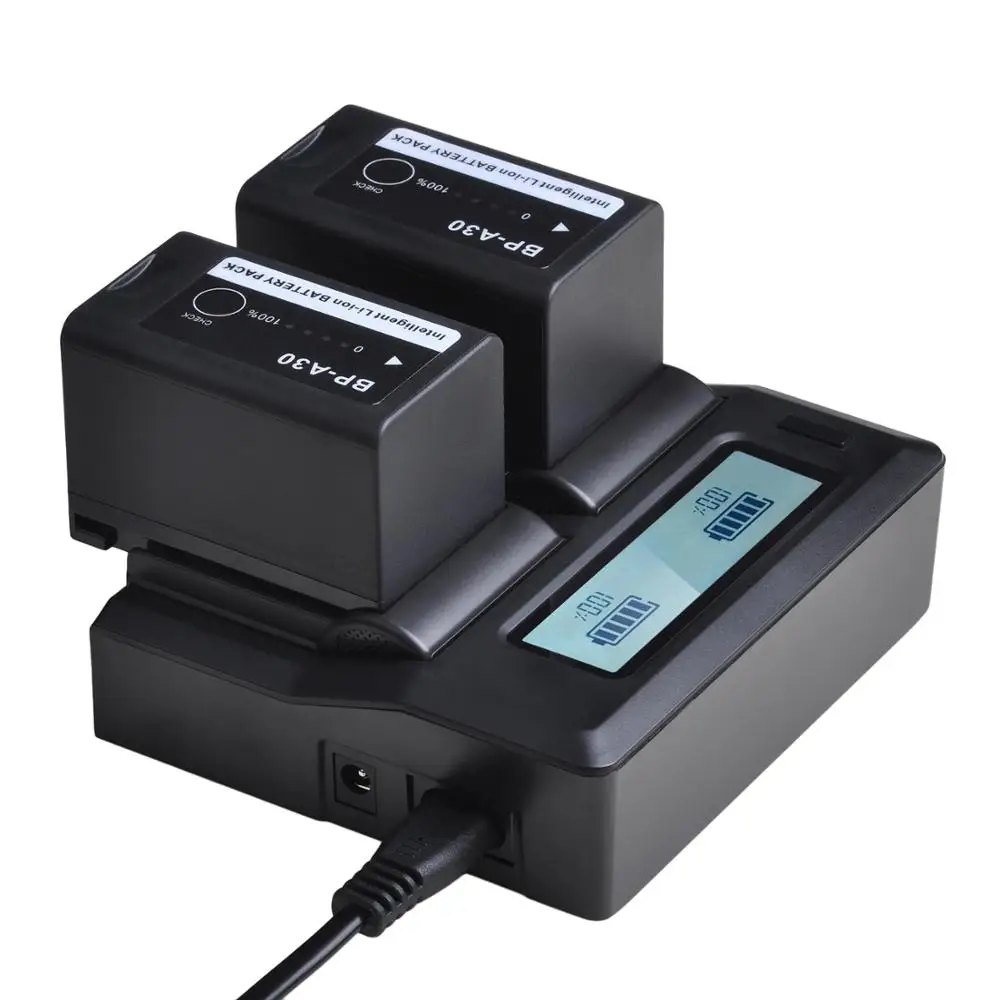 بطارية BP-A30 BPA30 + شاحن LCD مزدوج لكاميرات Canon BP-A30 BP-A60 BP-A90 EOS C200، C220B، C300 Mark II، C500 Mark II